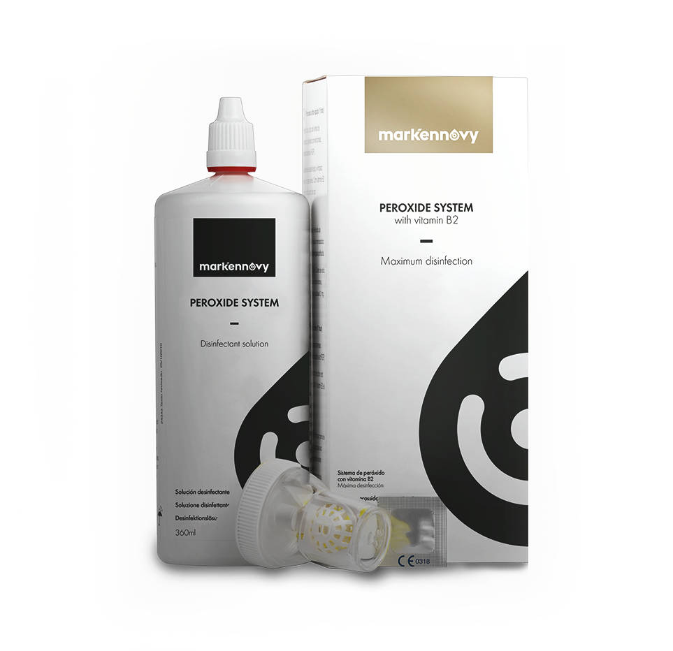 mark'ennovy Peroxide System, Flasche 360 ml mit Verpackung und Linsenbehälter